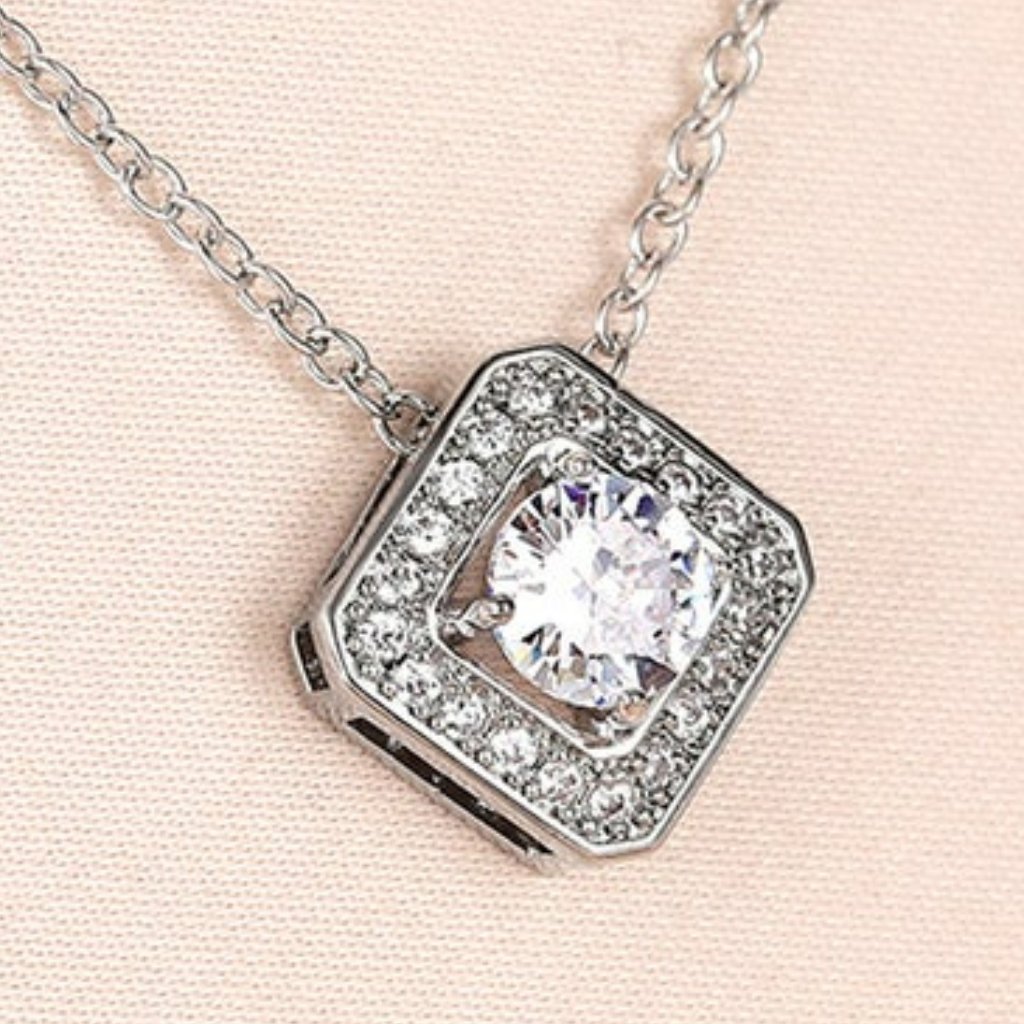 Silver Plated Square Cz Diamond Necklace
